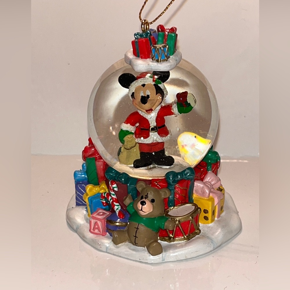 MICKEY Mouse Snow Globe Hanging Ornament Christmas Surrounded By Toys. Undated.